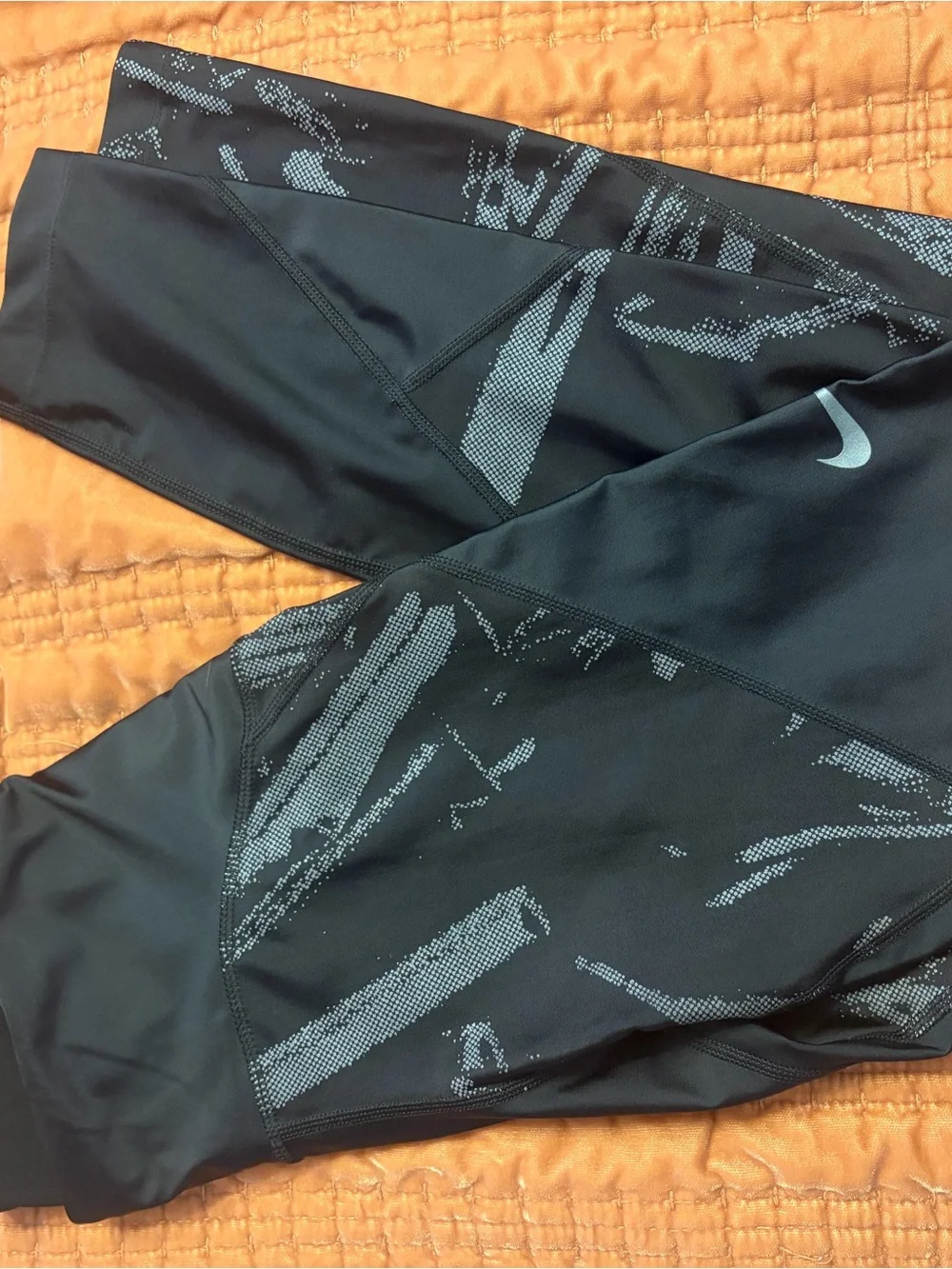 Nike Black Leggings with Silver Reflective Graphic Accents